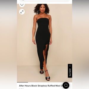 Lulu’s After hours Black Strapless Ruffled Maxi Dress